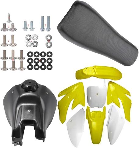 CRF70 XR70 البلاستيك الحاجز Fairings مع مجموعة مسامير تثبيت الجسم البلاستيكية، خزان غاز الوقود، مقعد للدراجة الترابية Thumpstar Pitpro Atomic Offroad Motorcycle 140cc 150cc 160cc 200cc 250cc (أسود) in Kuwait