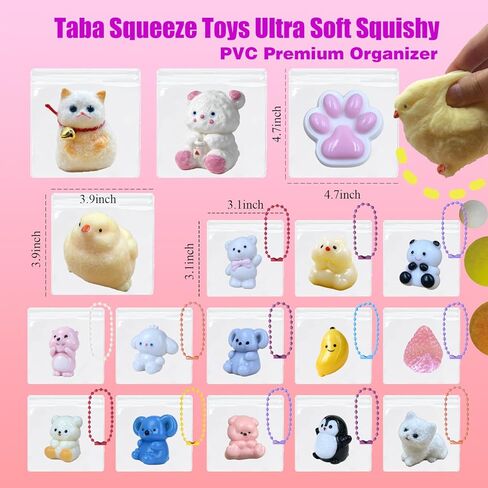 Squishy Toys Set Storage Box - Kawaii Cute Mochi Taba Squishies Slow Rising, Stress Relief Fidget Pack Kids Adults, Includes Orange Cat, Chicken, Paw, Milk Bear Squeeze Toys Set in Saudi Arabia
