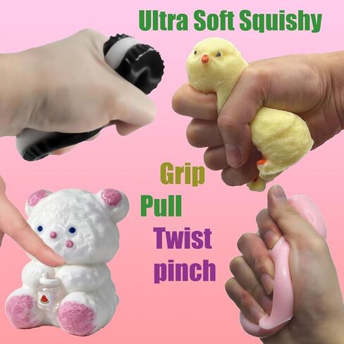 Squishy Toys Set Storage Box - Kawaii Cute Mochi Taba Squishies Slow Rising, Stress Relief Fidget Pack Kids Adults, Includes Orange Cat, Chicken, Paw, Milk Bear Squeeze Toys Set in Saudi Arabia