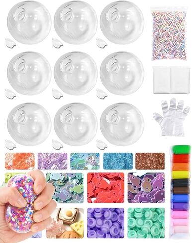DIY Stress Ball Making Kit Squishy Casing Skin Empty Maker Vacuum Glue Seal Outside Bead Clay Filled Stressball Set Silicone Bouncy Fillable Sand Squishymaking Supplies Handmade in Kuwait