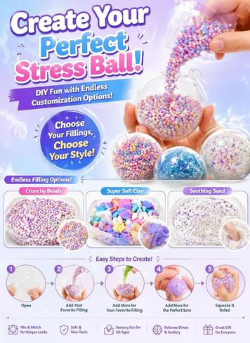 DIY Stress Ball Making Kit Squishy Casing Skin Empty Maker Vacuum Glue Seal Outside Bead Clay Filled Stressball Set Silicone Bouncy Fillable Sand Squishymaking Supplies Handmade in Kuwait