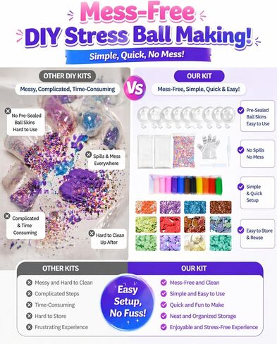 DIY Stress Ball Making Kit Squishy Casing Skin Empty Maker Vacuum Glue Seal Outside Bead Clay Filled Stressball Set Silicone Bouncy Fillable Sand Squishymaking Supplies Handmade in Kuwait