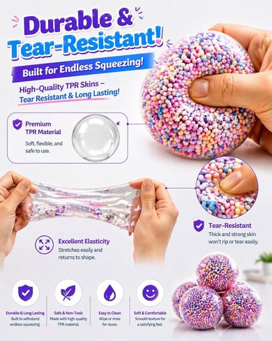 DIY Stress Ball Making Kit Squishy Casing Skin Empty Maker Vacuum Glue Seal Outside Bead Clay Filled Stressball Set Silicone Bouncy Fillable Sand Squishymaking Supplies Handmade in Kuwait