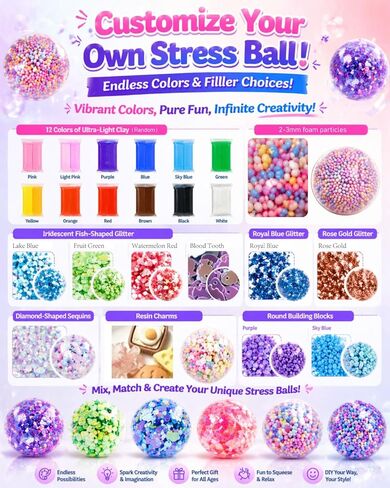 DIY Stress Ball Making Kit Squishy Casing Skin Empty Maker Vacuum Glue Seal Outside Bead Clay Filled Stressball Set Silicone Bouncy Fillable Sand Squishymaking Supplies Handmade in Kuwait