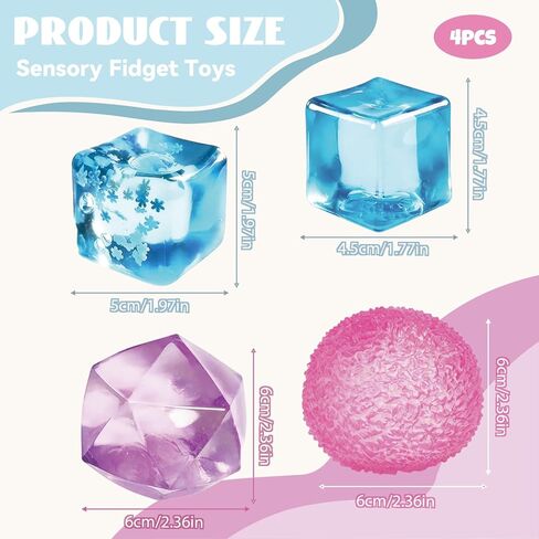 4 Pack Squishy Toys Soft Ice Cube Diamond Stress Sugar Balls Slow Rising Sensory Fidget Toys for Anxiety Relief Birthday Gifts Party Favors in Saudi Arabia