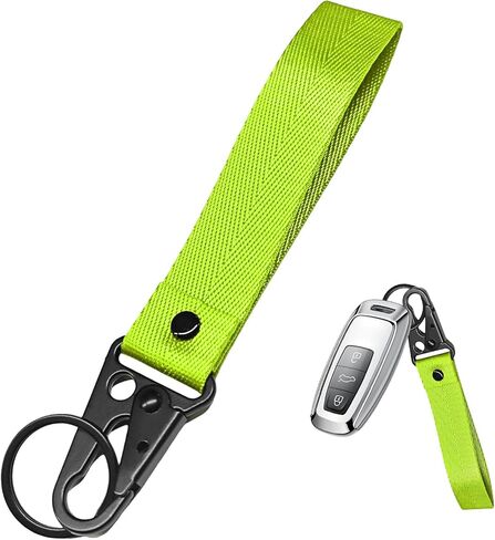 Car Key Chain, Anti-Lost Motorcycle Keyring Lanyard with Metal Ring, Fabric Wristlet Key Holder for Women Men (Fluorescent Green) in Saudi Arabia