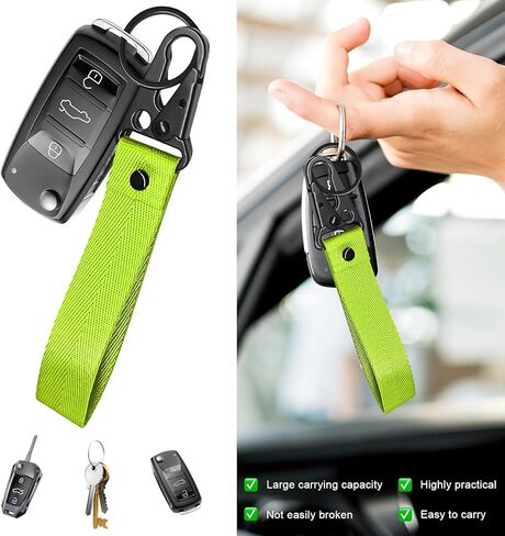 Car Key Chain, Anti-Lost Motorcycle Keyring Lanyard with Metal Ring, Fabric Wristlet Key Holder for Women Men (Fluorescent Green) in Saudi Arabia