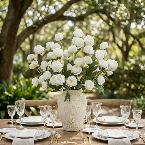 6 Pack 30-inch Long Stem Silk Peonies Artificial Flowers, 42 Realistic Faux Peony Heads for Vase DIY Bouquets Wedding Centerpieces Home Table Decor (White) in Saudi Arabia