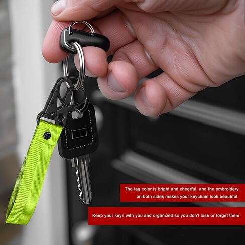 Car Key Chain, Anti-Lost Motorcycle Keyring Lanyard with Metal Ring, Fabric Wristlet Key Holder for Women Men (Fluorescent Green) in Saudi Arabia