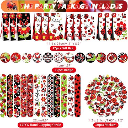 122PCS Ladybug Party Favors, 50 Stickers, 12 Assemble Stickers, 12 Button Badges, 12 Mini Notepads, 12 Slap Bracelets, 12 Rubber Bracelets, 12 Goodie Bags for for Ladybug Themed Party Supplies in Saudi Arabia