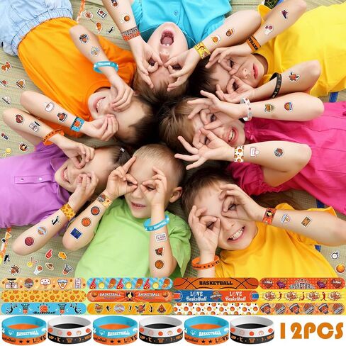 Basketball Party Favors - Includes 12PCS Drawstring Bags, Keychains, Slap Bracelets, Mini Basketball, Rubber Bracelets, Stickers for Basketball Birthday Party Decorations Supplies in Saudi Arabia