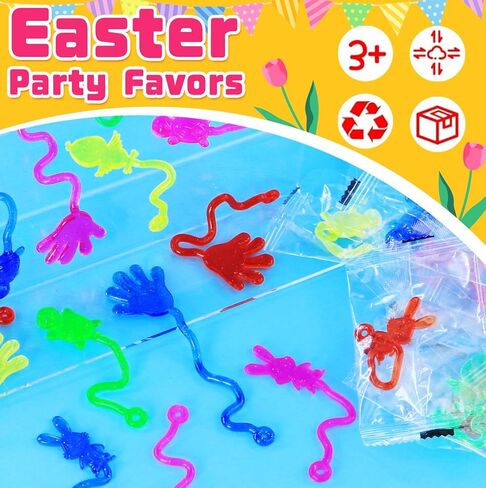 Easter Egg Fillers, Basket Stuffers for Teens Kids - 48Pcs Sticky Toys Hands Party Favors with Bunny Chick, Pinata Stuffers, Easter Gifts Hunt Games Supplies, Basket Essentials in Saudi Arabia