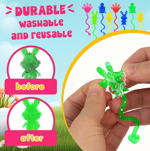 Easter Egg Fillers, Basket Stuffers for Teens Kids - 48Pcs Sticky Toys Hands Party Favors with Bunny Chick, Pinata Stuffers, Easter Gifts Hunt Games Supplies, Basket Essentials in Saudi Arabia