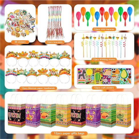 Vanblue 122 Pcs Mexican Fiesta Party favors Set Gift Fiesta Birthdays Decoration Cinco De Mayo Party Favors, Sombrero Headbands Goodie Bag Stuffers for Mexican Carnival Themed Supplies in Saudi Arabia