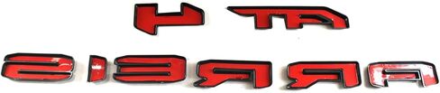 4Pcs Kit AT4 Sierra Overlay Emblems Door Rear Car Badge Compatible with 2019-2022 Sierra 1500 2500HD 3500HD (Black/Red) in Kuwait