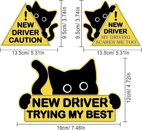 3 PCS Student Driver Magnet for Car, Cute Reflective Cat New Driver Magnet Sticker Safety Signs, Reusable Easy Attach Magnetic, Funny Sticker for Side Door Bumper Rear in Saudi Arabia