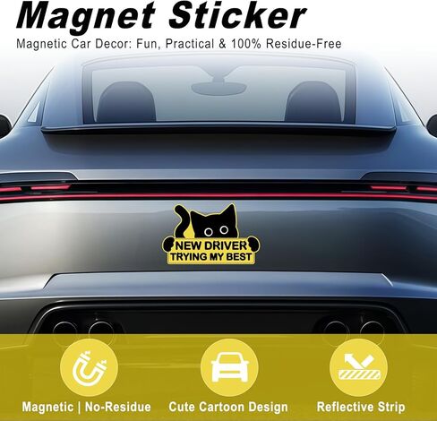 3 PCS Student Driver Magnet for Car, Cute Reflective Cat New Driver Magnet Sticker Safety Signs, Reusable Easy Attach Magnetic, Funny Sticker for Side Door Bumper Rear in Saudi Arabia