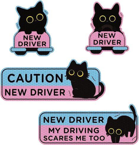 3 PCS Student Driver Magnet for Car, Cute Reflective Cat New Driver Magnet Sticker Safety Signs, Reusable Easy Attach Magnetic, Funny Sticker for Side Door Bumper Rear in Saudi Arabia