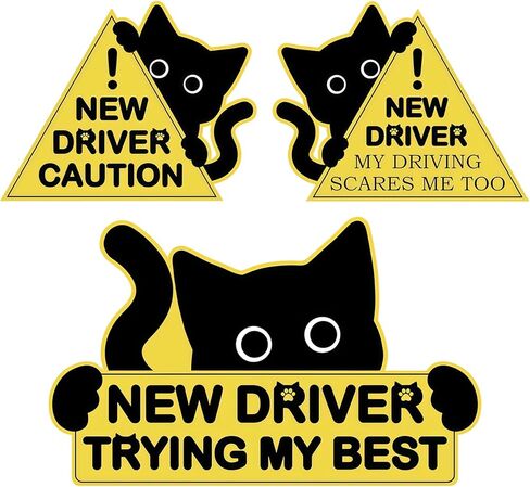 3 PCS Student Driver Magnet for Car, Cute Reflective Cat New Driver Magnet Sticker Safety Signs, Reusable Easy Attach Magnetic, Funny Sticker for Side Door Bumper Rear in Saudi Arabia