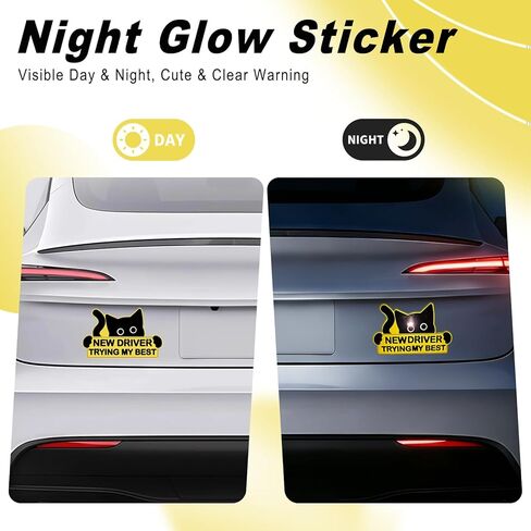 3 PCS Student Driver Magnet for Car, Cute Reflective Cat New Driver Magnet Sticker Safety Signs, Reusable Easy Attach Magnetic, Funny Sticker for Side Door Bumper Rear in Saudi Arabia