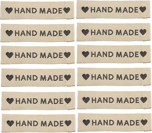 50pcs Handmade with Love Sewing Labels Embroidered Label Tags 2.17" L for Sew on Clothing Garment Brown in Kuwait