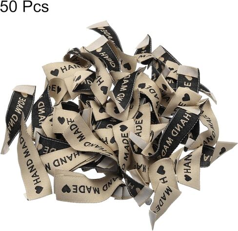 50pcs Handmade with Love Sewing Labels Embroidered Label Tags 2.17" L for Sew on Clothing Garment Brown in Kuwait