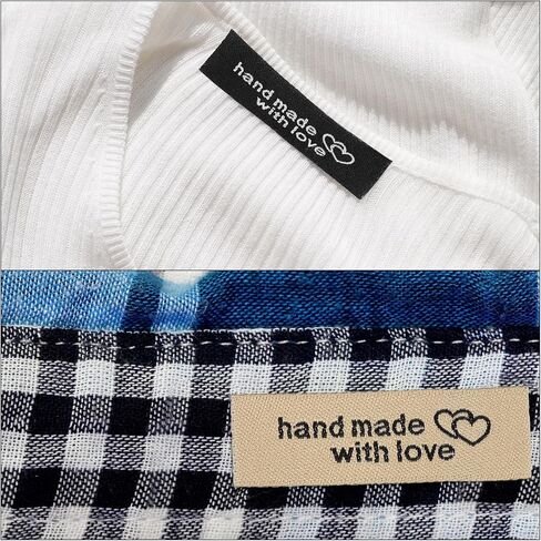 50pcs Handmade with Love Sewing Labels Embroidered Label Tags 2.17" L for Sew on Clothing Garment Brown in Kuwait