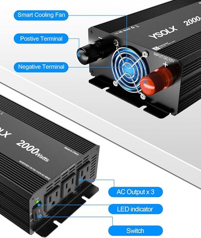 YSOLX 2000W Power Inverter 12V to 110V, DC to AC Inverter with 3 AC Outlets for RV Truck Camping, Home Emergency Use (4000W Peak) in Saudi Arabia