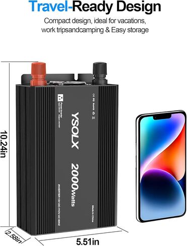 YSOLX 2000W Power Inverter 12V to 110V, DC to AC Inverter with 3 AC Outlets for RV Truck Camping, Home Emergency Use (4000W Peak) in Saudi Arabia