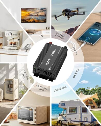 YSOLX 2000W Power Inverter 12V to 110V, DC to AC Inverter with 3 AC Outlets for RV Truck Camping, Home Emergency Use (4000W Peak) in Saudi Arabia