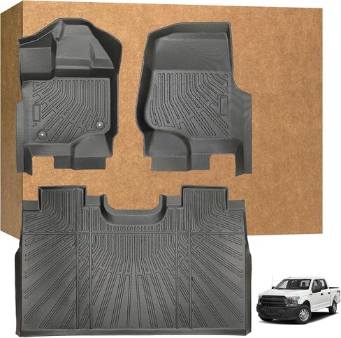 سجادات أرضية لسيارة Ford F-150 SuperCrew Cab 2015–2025 وF-150 Lightning 2022–2025 (تناسب الطرازات فقط التي لا تحتوي على مساحة تخزين مسطحة قابلة للطي أسفل المقعد الخلفي)، وبطانات TPE مقاومة للماء ومضادة للانزلاق تناسب جميع الأحوال الجوية in Kuwait