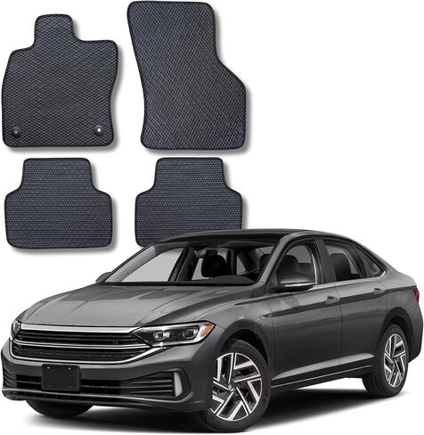 ecoMats All Weather Floor Mats Custom Fit for 2019 to 2026 Volkswagen Jetta, Front and Rear, Safety Locks, Honeycomb Technology Surface, Traps Liquid and Dirt, Easy to Clean, Odorless in Kuwait
