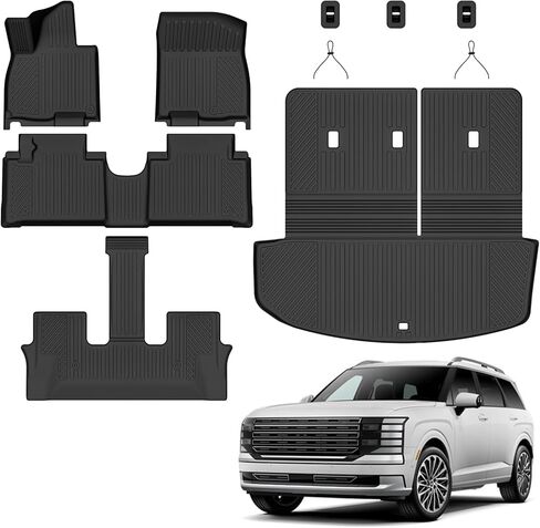 Auxko All Weather Cargo Mat & Back Seat Protector Fit for Hyundai Palisade 2026 7/8 Seaters TPE Rubber Trunk Liner Accessories Odorless Anti-Slip Cargo Tray in Saudi Arabia