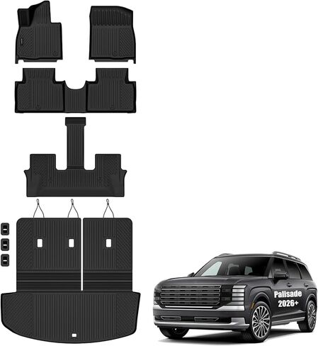 Auxko All Weather Cargo Mat & Back Seat Protector Fit for Hyundai Palisade 2026 7/8 Seaters TPE Rubber Trunk Liner Accessories Odorless Anti-Slip Cargo Tray in Saudi Arabia