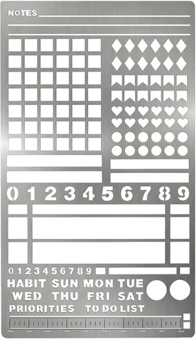 Metal Stencil for Bullet Journaling & Planning - 4x7 Inch Reusable Stainless Steel Template with Lines, Banners, Trackers, Bookmark for A5 Notebook, Wood Burning, Crafts in Saudi Arabia