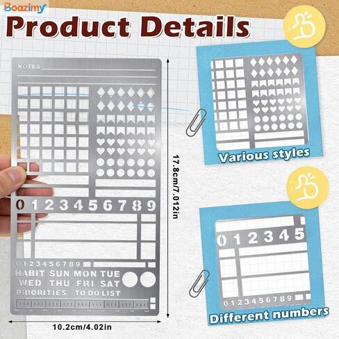 Metal Stencil for Bullet Journaling & Planning - 4x7 Inch Reusable Stainless Steel Template with Lines, Banners, Trackers, Bookmark for A5 Notebook, Wood Burning, Crafts in Kuwait