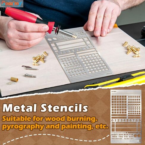 Metal Stencil for Bullet Journaling & Planning - 4x7 Inch Reusable Stainless Steel Template with Lines, Banners, Trackers, Bookmark for A5 Notebook, Wood Burning, Crafts in Kuwait