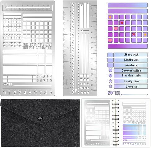 2 Pcs Metal Planner Stencil Bookmark for Bullet Journal with Storage Bag Stainless Steel Journal Stencil Bookmark Planner Ruler Mental Record Templates for Checklist Calendar DIY 2.5 x 7 in/4 x 7 in in Saudi Arabia
