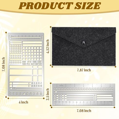 2 Pcs Metal Planner Stencil Bookmark for Bullet Journal with Storage Bag Stainless Steel Journal Stencil Bookmark Planner Ruler Mental Record Templates for Checklist Calendar DIY 2.5 x 7 in/4 x 7 in in Saudi Arabia