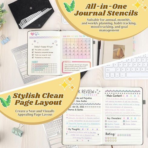 2 Pcs Metal Planner Stencil Bookmark for Bullet Journal with Storage Bag Stainless Steel Journal Stencil Bookmark Planner Ruler Mental Record Templates for Checklist Calendar DIY 2.5 x 7 in/4 x 7 in in Saudi Arabia