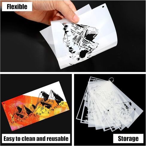 8pcs Stencils for Painting, 9.44x4.72in Mixed Reusable Stencils for Crafts Flexible Washable Paint Stencil for Wooden Craft Furniture Paper Drawing Templates with Mountains Bird Trees Jungles Animals in Kuwait