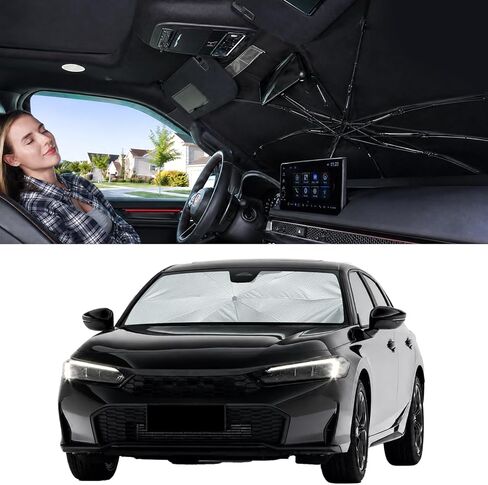 Windshield Sun Shade Umbrella Graphene Coating UV Heat Block, Flexible Frame Interior Safe Design, Foldable Car Windshield Sunshade with Storage Pouch (Medium 63"*32.3") in Saudi Arabia
