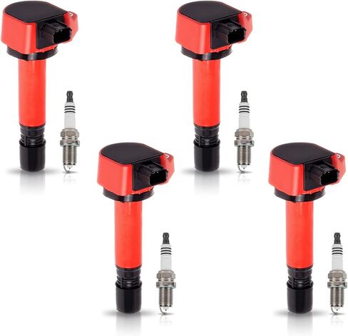 ENA Set of 4 Red Ignition Coil with 4 Spark Plug Compatible with Honda Civic 1.8L I4 2006 2007 2008 2009 2010 2011 Replacement for 30520RNAA01 5C1637 C1580 4504 7092 in Kuwait