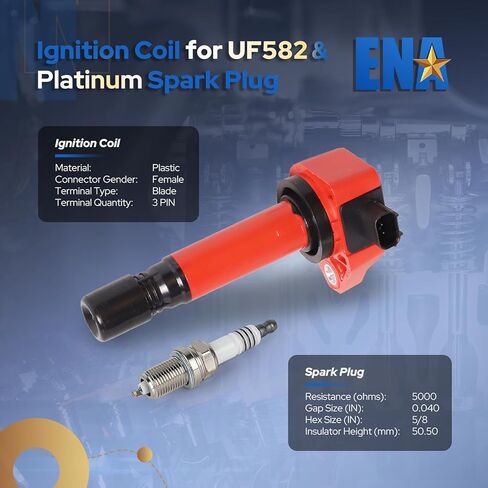 ENA Set of 4 Red Ignition Coil with 4 Spark Plug Compatible with Honda Civic 1.8L I4 2006 2007 2008 2009 2010 2011 Replacement for 30520RNAA01 5C1637 C1580 4504 7092 in Kuwait