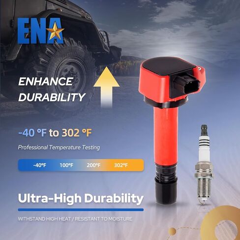 ENA Set of 4 Red Ignition Coil with 4 Spark Plug Compatible with Honda Civic 1.8L I4 2006 2007 2008 2009 2010 2011 Replacement for 30520RNAA01 5C1637 C1580 4504 7092 in Kuwait