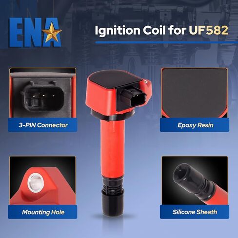 ENA Set of 4 Red Ignition Coil with 4 Spark Plug Compatible with Honda Civic 1.8L I4 2006 2007 2008 2009 2010 2011 Replacement for 30520RNAA01 5C1637 C1580 4504 7092 in Kuwait