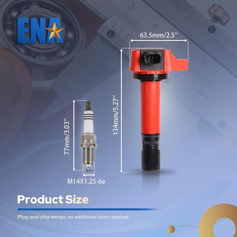 ENA Set of 4 Red Ignition Coil with 4 Spark Plug Compatible with Honda Civic 1.8L I4 2006 2007 2008 2009 2010 2011 Replacement for 30520RNAA01 5C1637 C1580 4504 7092 in Kuwait