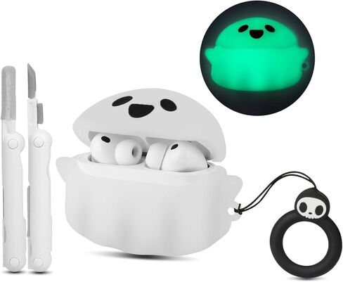 [Glow in The Dark] for Airpods Pro (2nd/1st Gen) Case Cover with Cleaner Kit, Funny 3D Ghost Soft Silicone Shell Protective Case Compatible with AirPods Pro/Pro 2nd Generation Case for Women Men in Saudi Arabia