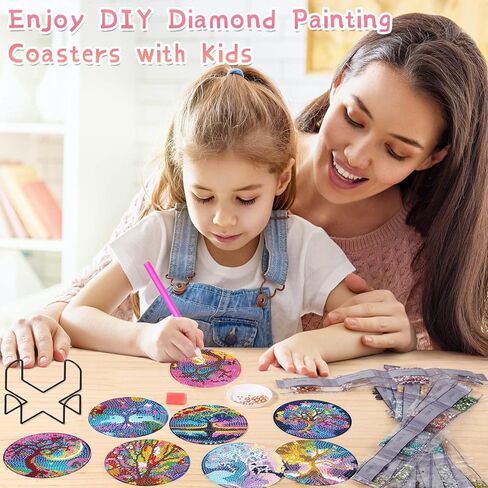 8 قطع من مجموعات قواعد الأكواب ذات الطلاء الماسي - قواعد الأكواب ذات الرسم الماسي 5D DIY مع حامل كريستالي غير قابل للانزلاق لحماية سطح الطاولة والهدايا (شجرة الحياة) in Kuwait