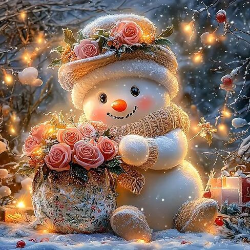 Winter Snowman Flower Light Diamond Painting Kits for Adults, 5D Diamond Art Kits for Adults Beginners, DIY Full Round Drill Diamond Dot Painting Gem Art Kits for Adult, Home Wall Decor 13.8x13.8 Inch in Saudi Arabia